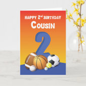 Carte Cousin Boy 2e anniversaire Sports Balls (Fleur jaune)