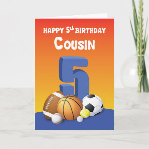 Carte Cousin Boy 5ème Anniversaire Ballons de Sport