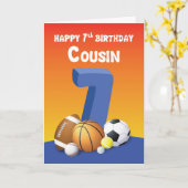 Carte Cousin Boy 7e anniversaire Balles de sport (Fleur jaune)