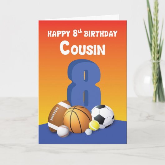 Carte Cousin Boy 8e anniversaire Sports Balls (Devant)