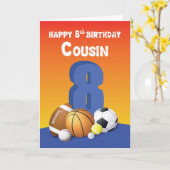 Carte Cousin Boy 8e anniversaire Sports Balls (Fleur jaune)