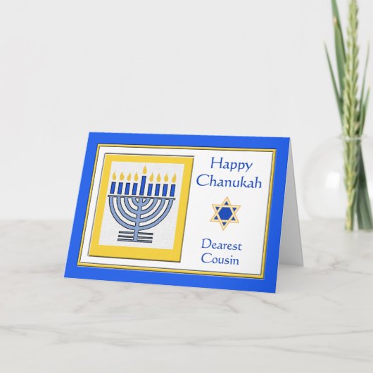 Carte Cousin Chanukah Menorah contemporaine (Devant)