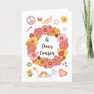 Carte Cousin Fête des Mères Paix et Amour Floraux