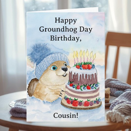 Carte Cousin Happy Groundhog Day Birthday 