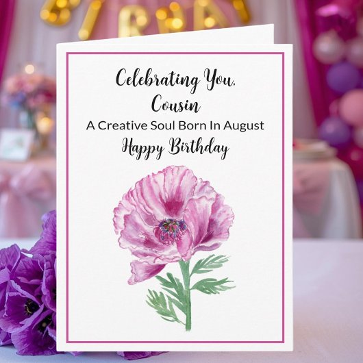 Carte Cousin Joyeux Août Anniversaire Violet Poppy