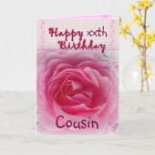 Carte COUSIN - Joyeux xxe anniversaire - Rose rose (Fleur jaune)