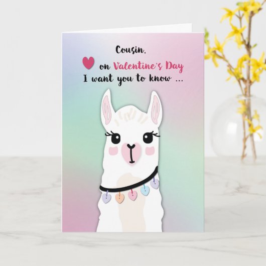 Carte Cousin Llamas Coeurs de la Saint-Valentin (Fleur jaune)