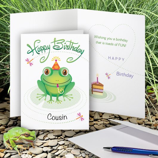Carte Cousin mignonne Grenouille d'anniversaire
