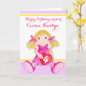 Carte cousin rag doll art 4 birthday card (Fleur jaune)