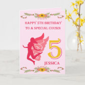 Carte Cousine Fée Rose 5ème Anniversaire (Fleur jaune)