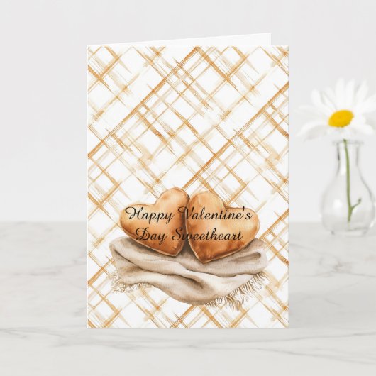 Carte Coussins Cœur Rayures Crème Caramel Couverture Amo (Petite plante)