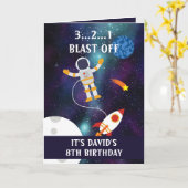 Carte Coute violet bleu Rocket Stars 8e anniversaire (Fleur jaune)