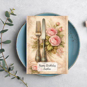 Carte Couverts Floraux Vintage