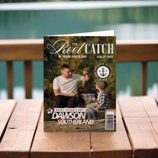 Carte Couverture de magazine photo de papa pêchant pour 