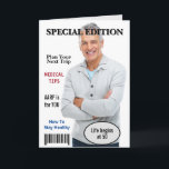 Carte Couverture du magazine 50th Birthday<br><div class="desc">modèle du magazine 50e anniversaire à personnaliser avec la photo de votre personne anniversaire. Tout le texte peut être modifié. Remplacez la photo modèle par la vôtre.</div>