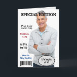 Carte Couverture du magazine 50th Birthday<br><div class="desc">modèle du magazine 50e anniversaire à personnaliser avec la photo de votre personne anniversaire. Tout le texte peut être modifié. Remplacez la photo modèle par la vôtre.</div>