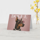 Carte Couverture fille de Doberman rose (Fleur jaune)