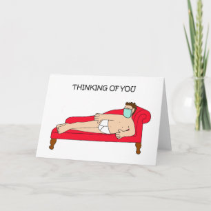 Carte Covid 19 Thinking of You, Cartoon Man in Face Mask