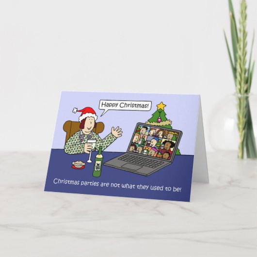 Carte Covid 19 Virtual Christmas Party Cartoon Humour (Devant)