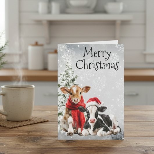 Carte Cow Merry Christmas Calf Babies