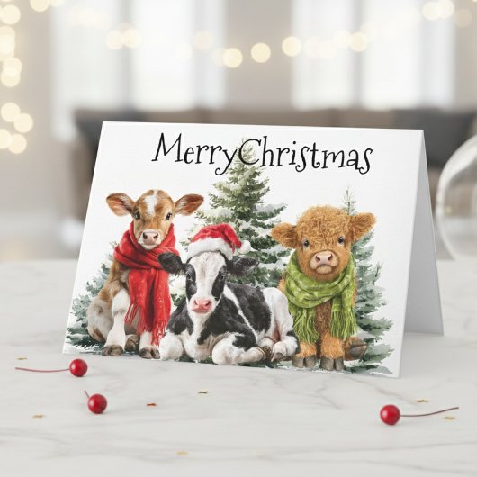 Carte Cow Merry Christmas Calf Babies