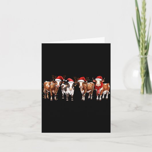 Carte Cow Reindeer Santa Hat Christmas Light Funny Cows (Devant)