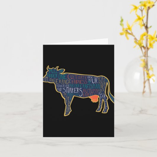Carte Cow Silhouette Tygraphy Phrases Heifer Fun Chris T (Fleur jaune)