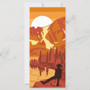 Carte Cowboy au coucher du soleil dans les montagnes
