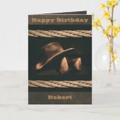 Carte Cowboy casquette, bottes et corde western style ma (Fleur jaune)