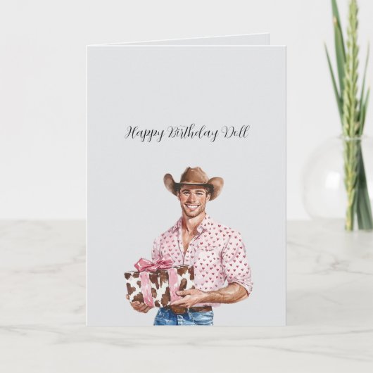 Carte Cowboy chapeauté avec cadeau d'anniversaire (Devant)