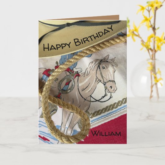 Carte Cowboy cheval selle chapeau corde shérif anniversa (Fleur jaune)