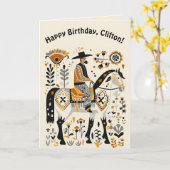 Carte Cowboy d'art populaire modifiable sur un cheval (Fleur jaune)