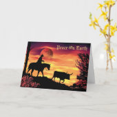 Carte Cowboy Herding Longhorn Steer (Fleur jaune)