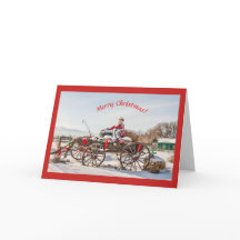 Cowboy Père Noël Noël Wagon avec Hay Bales