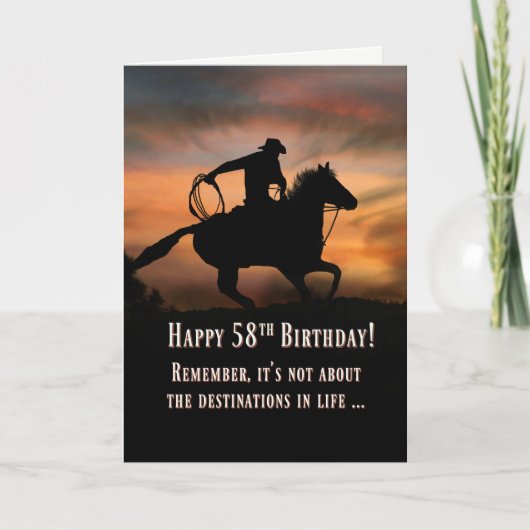 Carte Cowboy Roper et Horse Joyeux 58e anniversaire (Devant)