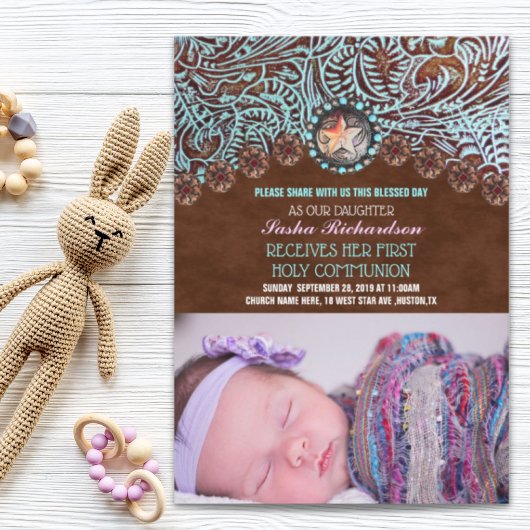 Carte cowboy rustique pays ouest Première communion sain