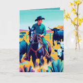 Carte Cowboy Sur Cheval Avec Bateau Personnalisé (Fleur jaune)