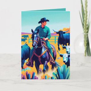 Carte Cowboy Sur Cheval Avec Bateau Personnalisé