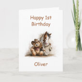 Carte Cowboy Teddy Bear 1st Birthday (Devant)