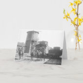 Carte Cowboys sur des chevaux posant devant un train (Fleur jaune)