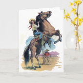 Carte Cowgirl en cheval (Fleur jaune)