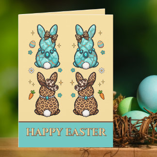 Carte Cowgirl Leopard Print Teal Brown Bunnies  Easter 