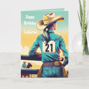 Carte Cowgirl occidentale 21e anniversaire rodéo personn