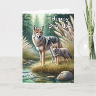 Carte Coyote et chiot Joyeux Anniversaire Faune