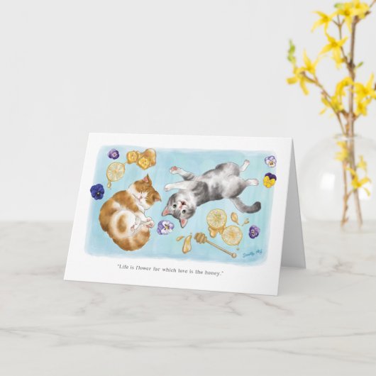Carte  Cozy Cat Valentine (Fleur jaune)