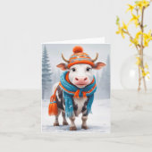 Carte Cozy Cow hiver (Fleur jaune)