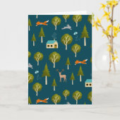 Carte Cozy Forest Cabin and Animals (Fleur jaune)