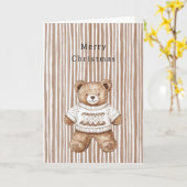 Carte Cozy Warm Christmas Cute Happy Teddy Bear Stripes (Fleur jaune)