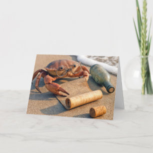 Carte Crabe d'anniversaire lisant un message sur une pla