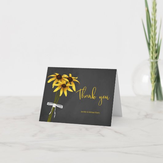 Carte craie dessinée Black Eyed Susan fleurs merci (Devant)